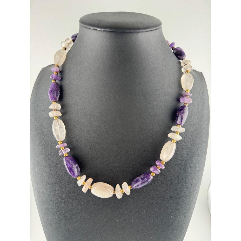 Amethyst Quartz Necklace Natural Gemstone Purple Crystal Beaded 18"